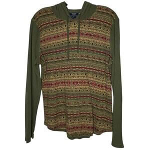 Chaps Thermal Knit Long Sleeve Southwest 100% Cotton Hoodie Size Large